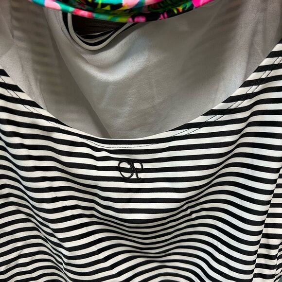 OP Pink Floral and Black Striped One Piece Swimsuit - Picture 5 of 9